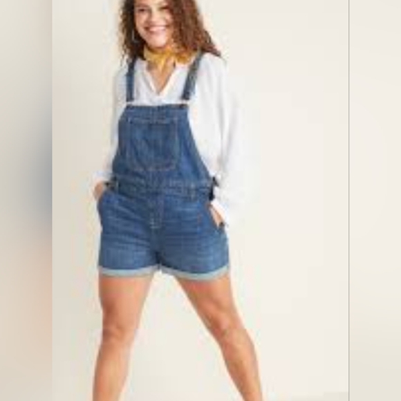 Old Navy Denim - Old Navy Womens Medium Blue Jean Shortall Denim Shorts Bib Overall Cuffed